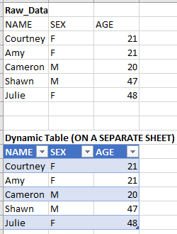 excel dynamic table resize